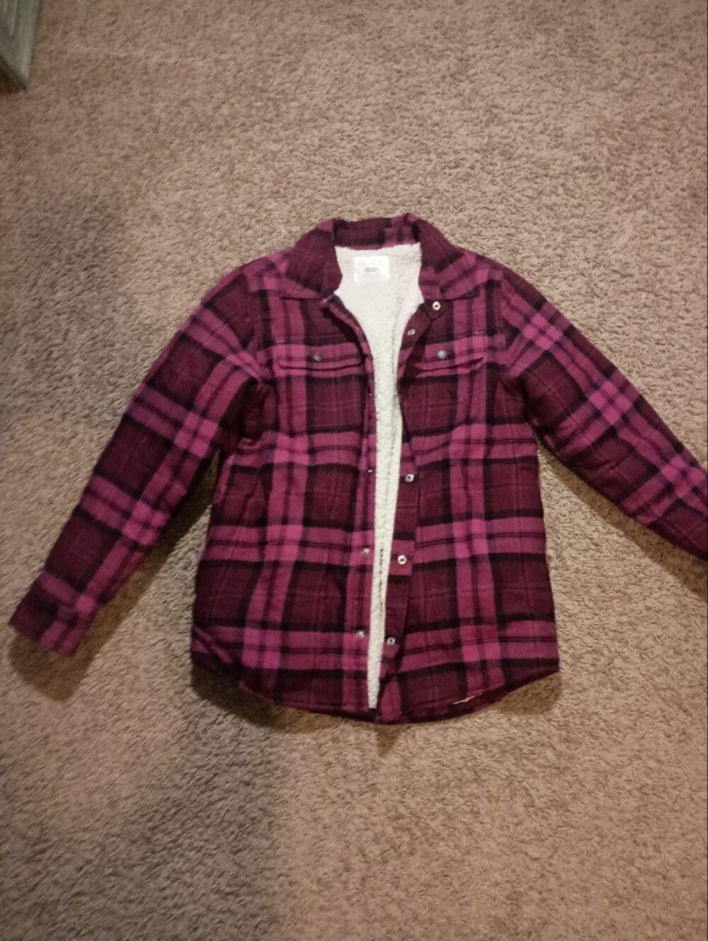 Children's Place Girls Purple and Pink Plaid Sherpa Jacket